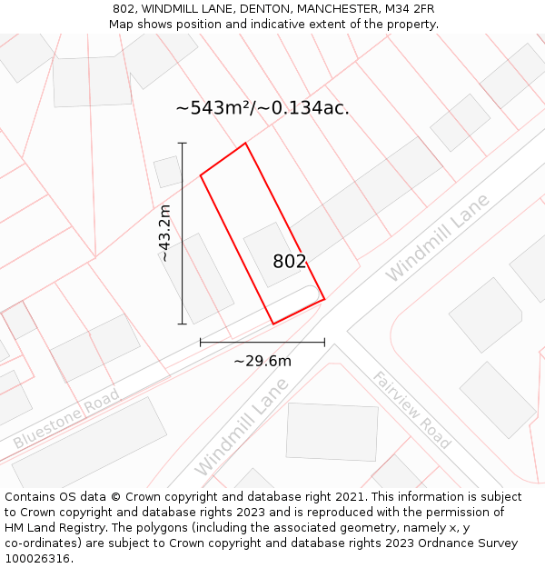 802, WINDMILL LANE, DENTON, MANCHESTER, M34 2FR: Plot and title map