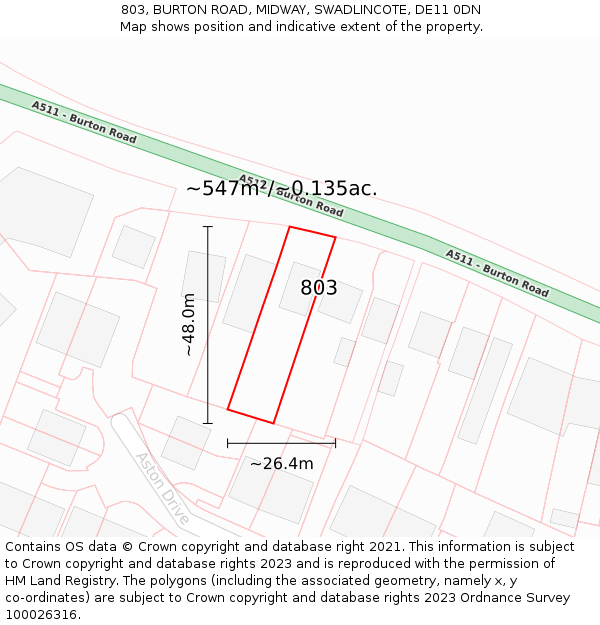 803, BURTON ROAD, MIDWAY, SWADLINCOTE, DE11 0DN: Plot and title map