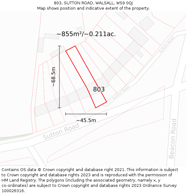 803, SUTTON ROAD, WALSALL, WS9 0QJ: Plot and title map