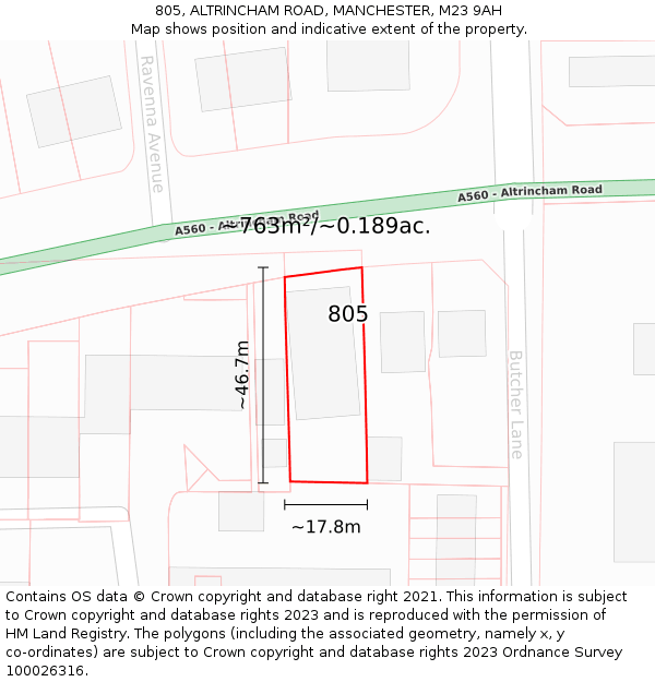 805, ALTRINCHAM ROAD, MANCHESTER, M23 9AH: Plot and title map