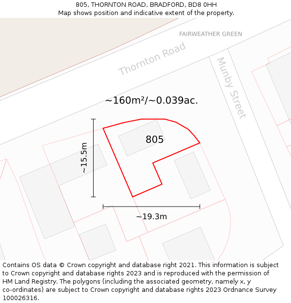 805, THORNTON ROAD, BRADFORD, BD8 0HH: Plot and title map