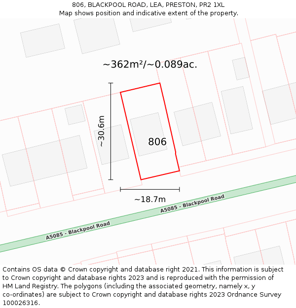 806, BLACKPOOL ROAD, LEA, PRESTON, PR2 1XL: Plot and title map
