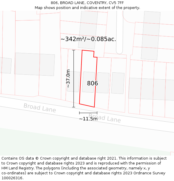 806, BROAD LANE, COVENTRY, CV5 7FF: Plot and title map