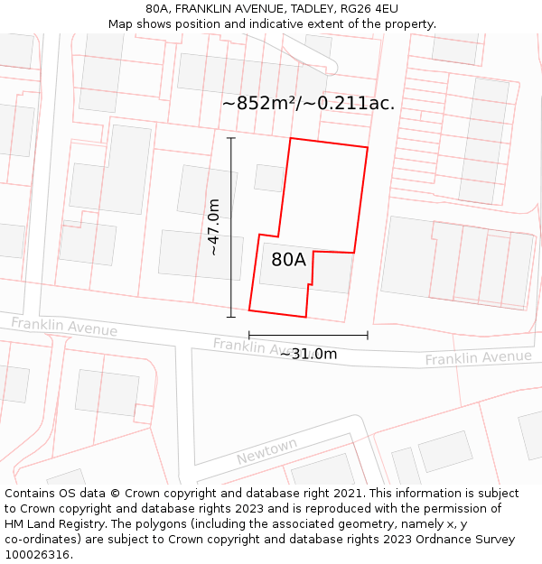 80A, FRANKLIN AVENUE, TADLEY, RG26 4EU: Plot and title map
