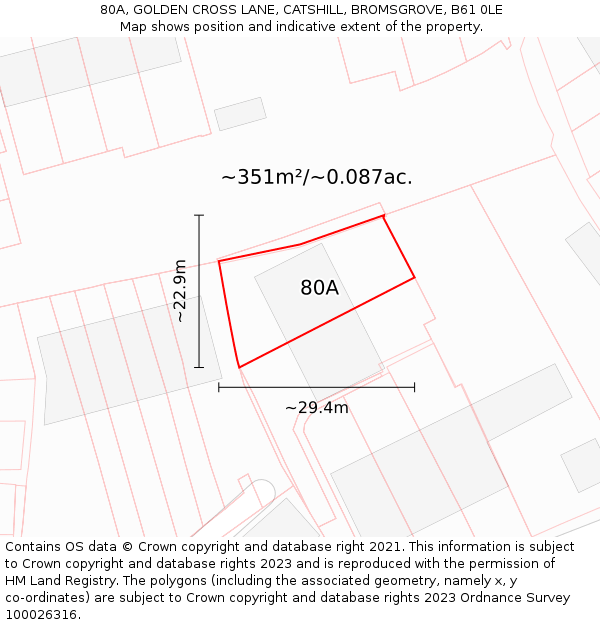 80A, GOLDEN CROSS LANE, CATSHILL, BROMSGROVE, B61 0LE: Plot and title map