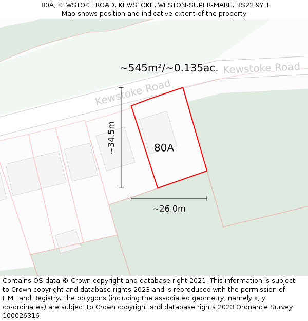 80A, KEWSTOKE ROAD, KEWSTOKE, WESTON-SUPER-MARE, BS22 9YH: Plot and title map