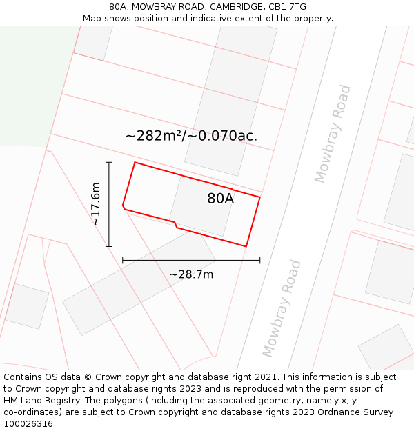 80A, MOWBRAY ROAD, CAMBRIDGE, CB1 7TG: Plot and title map