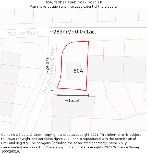 80A, TEDDER ROAD, YORK, YO24 3JF: Plot and title map