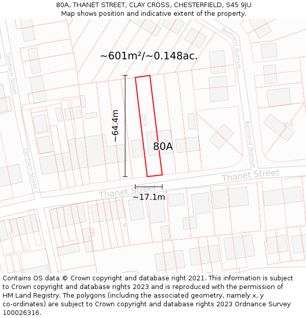 80A, THANET STREET, CLAY CROSS, CHESTERFIELD, S45 9JU: Plot and title map