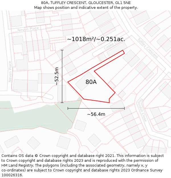 80A, TUFFLEY CRESCENT, GLOUCESTER, GL1 5NE: Plot and title map