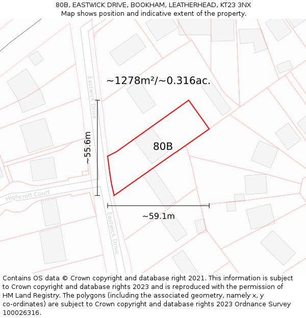 80B, EASTWICK DRIVE, BOOKHAM, LEATHERHEAD, KT23 3NX: Plot and title map