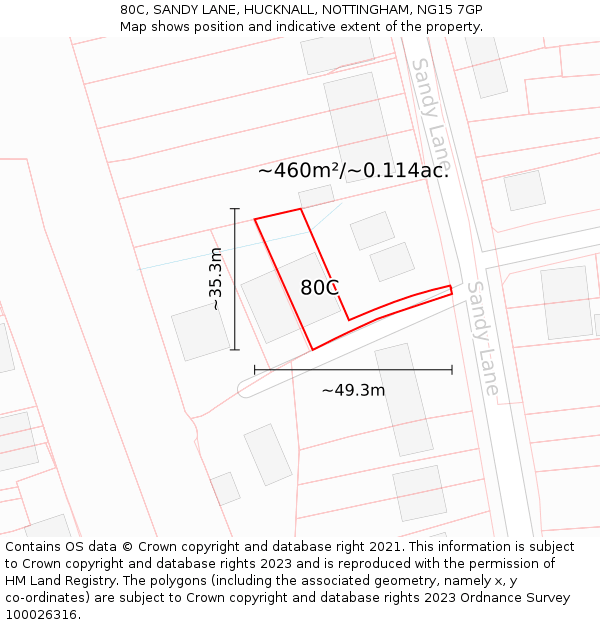 80C, SANDY LANE, HUCKNALL, NOTTINGHAM, NG15 7GP: Plot and title map