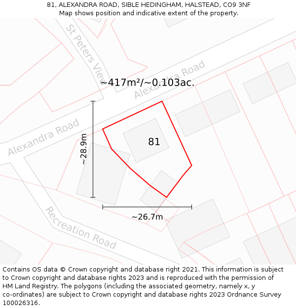 81, ALEXANDRA ROAD, SIBLE HEDINGHAM, HALSTEAD, CO9 3NF: Plot and title map