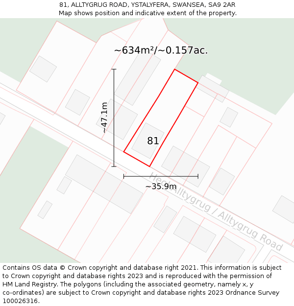 81, ALLTYGRUG ROAD, YSTALYFERA, SWANSEA, SA9 2AR: Plot and title map