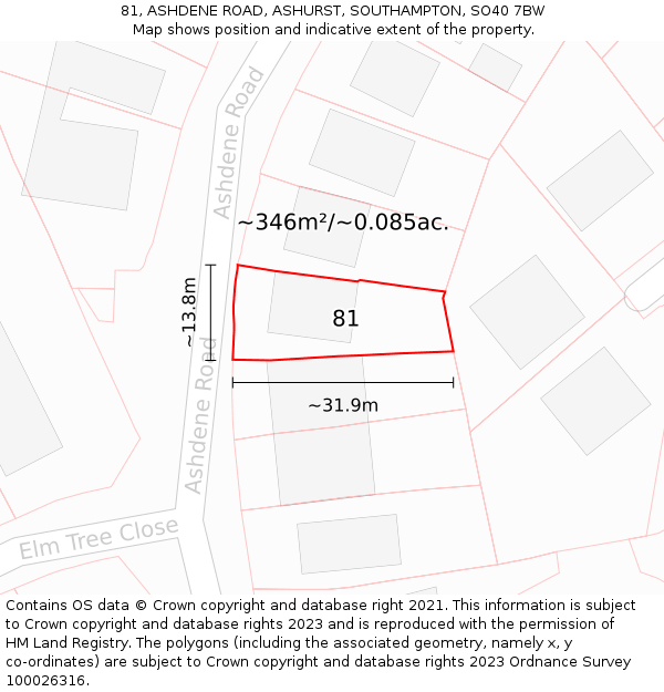 81, ASHDENE ROAD, ASHURST, SOUTHAMPTON, SO40 7BW: Plot and title map