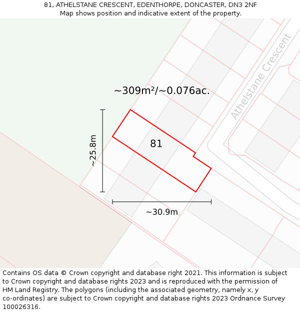 81, ATHELSTANE CRESCENT, EDENTHORPE, DONCASTER, DN3 2NF: Plot and title map