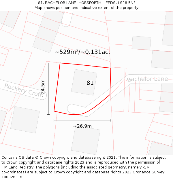 81, BACHELOR LANE, HORSFORTH, LEEDS, LS18 5NF: Plot and title map
