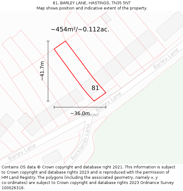 81, BARLEY LANE, HASTINGS, TN35 5NT: Plot and title map
