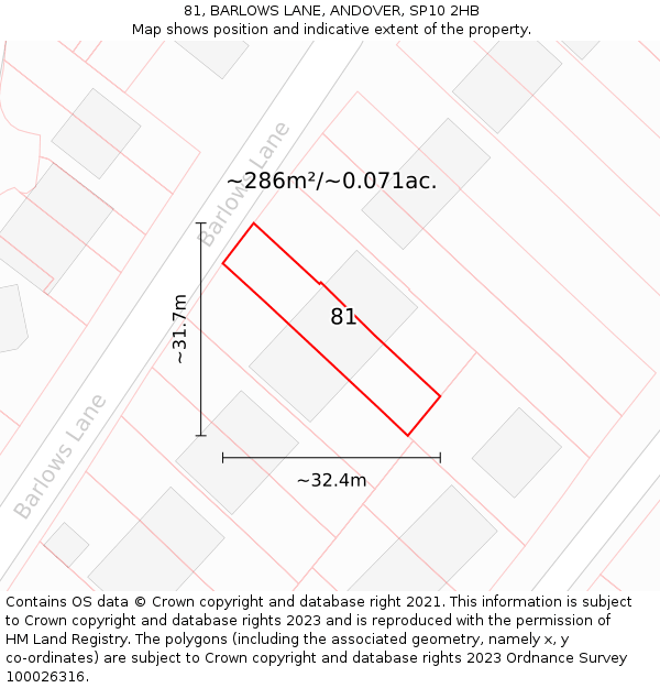 81, BARLOWS LANE, ANDOVER, SP10 2HB: Plot and title map