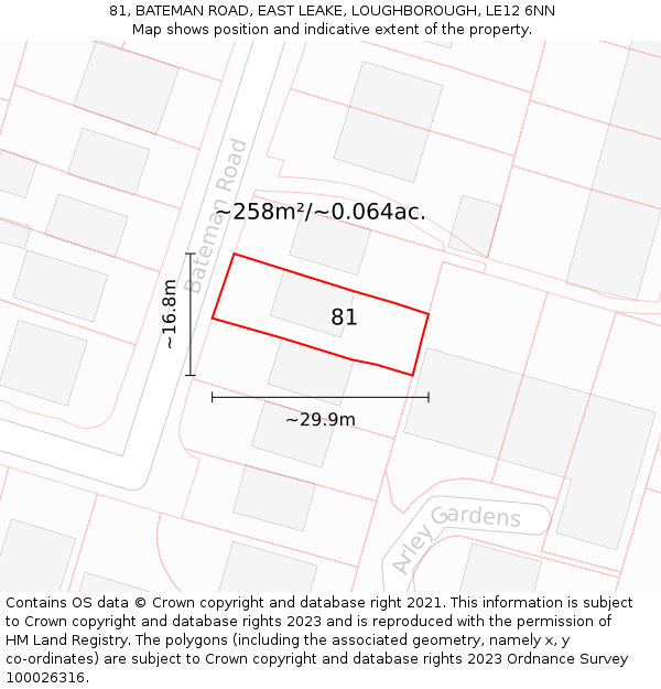 81, BATEMAN ROAD, EAST LEAKE, LOUGHBOROUGH, LE12 6NN: Plot and title map