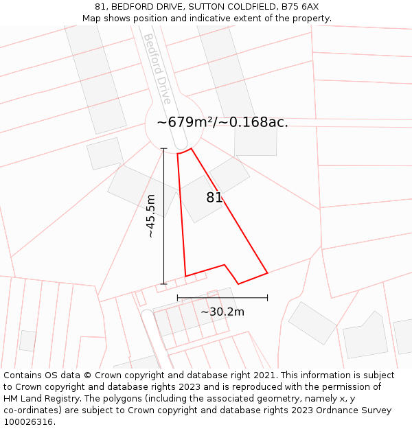 81, BEDFORD DRIVE, SUTTON COLDFIELD, B75 6AX: Plot and title map