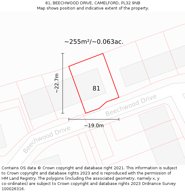 81, BEECHWOOD DRIVE, CAMELFORD, PL32 9NB: Plot and title map