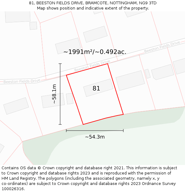 81, BEESTON FIELDS DRIVE, BRAMCOTE, NOTTINGHAM, NG9 3TD: Plot and title map