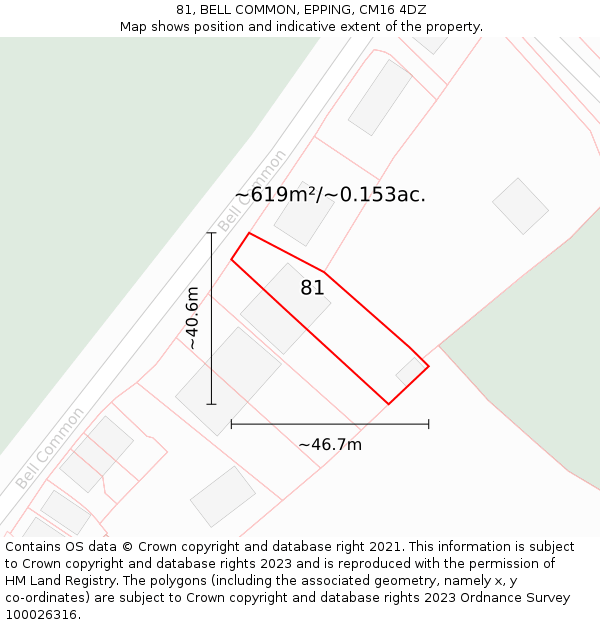 81, BELL COMMON, EPPING, CM16 4DZ: Plot and title map