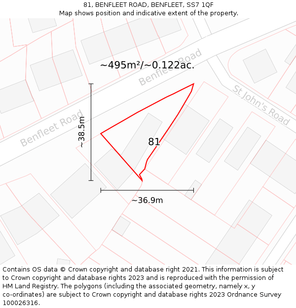 81, BENFLEET ROAD, BENFLEET, SS7 1QF: Plot and title map