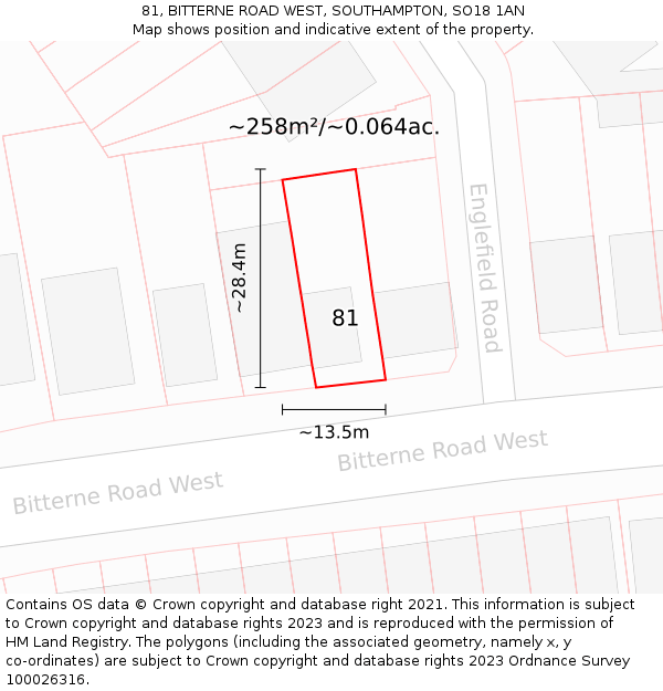 81, BITTERNE ROAD WEST, SOUTHAMPTON, SO18 1AN: Plot and title map
