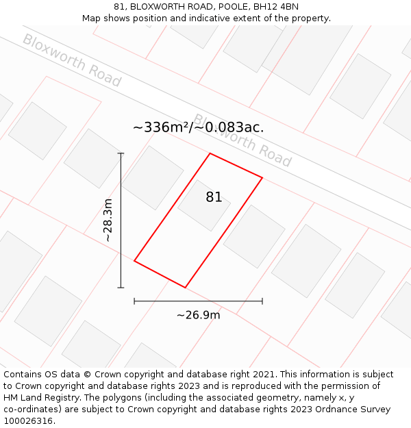 81, BLOXWORTH ROAD, POOLE, BH12 4BN: Plot and title map