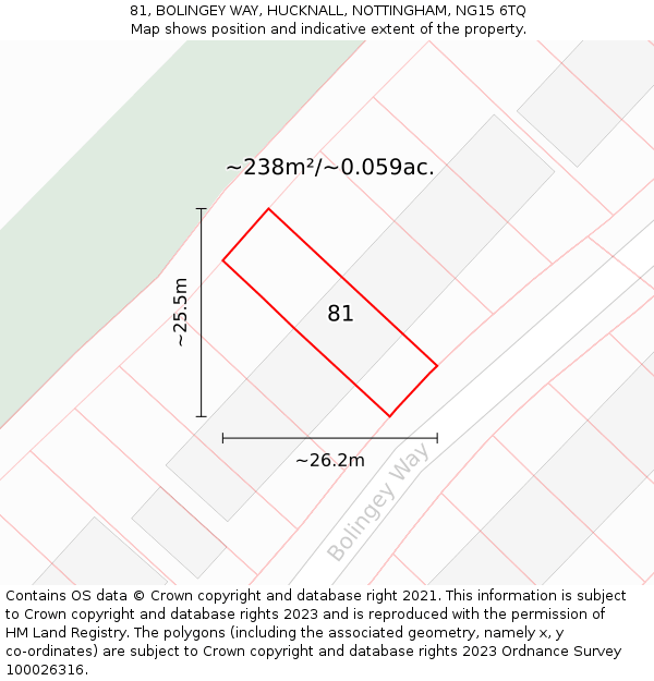 81, BOLINGEY WAY, HUCKNALL, NOTTINGHAM, NG15 6TQ: Plot and title map