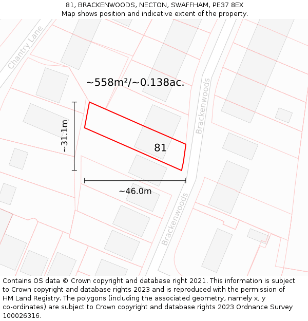 81, BRACKENWOODS, NECTON, SWAFFHAM, PE37 8EX: Plot and title map