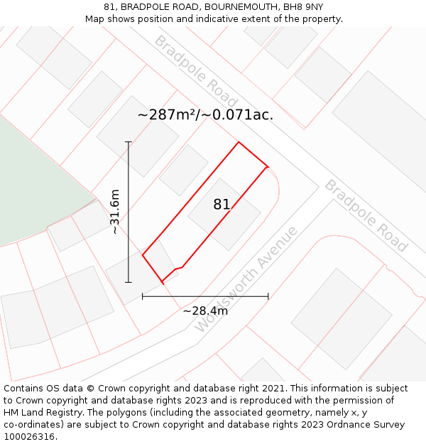 81, BRADPOLE ROAD, BOURNEMOUTH, BH8 9NY: Plot and title map