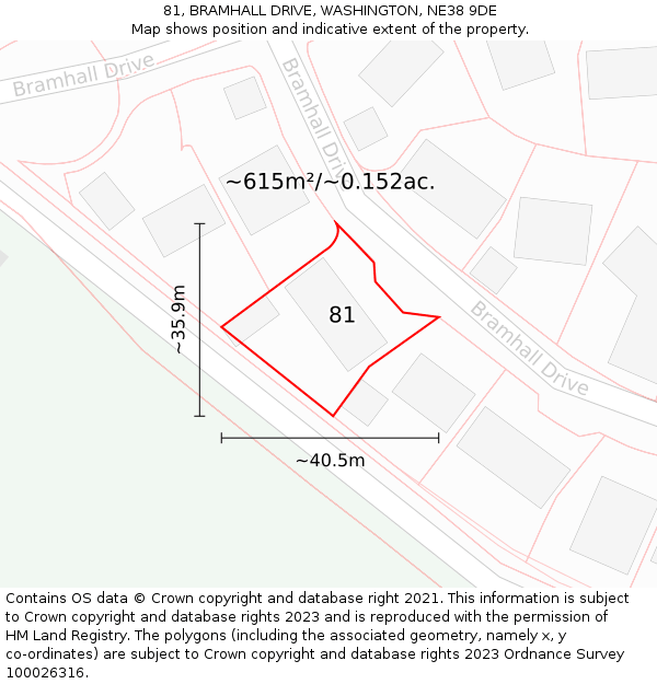 81, BRAMHALL DRIVE, WASHINGTON, NE38 9DE: Plot and title map