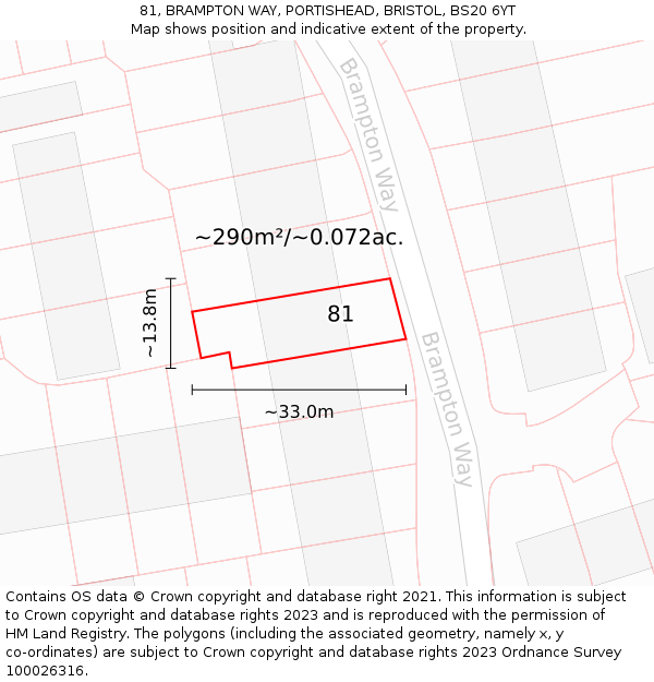 81, BRAMPTON WAY, PORTISHEAD, BRISTOL, BS20 6YT: Plot and title map
