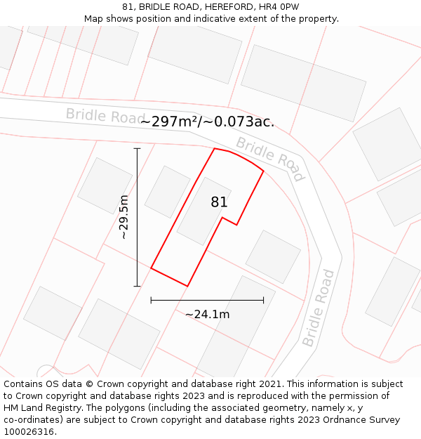 81, BRIDLE ROAD, HEREFORD, HR4 0PW: Plot and title map
