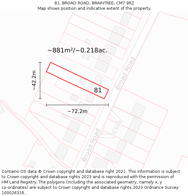 81, BROAD ROAD, BRAINTREE, CM7 9RZ: Plot and title map