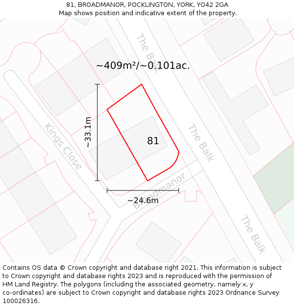 81, BROADMANOR, POCKLINGTON, YORK, YO42 2GA: Plot and title map