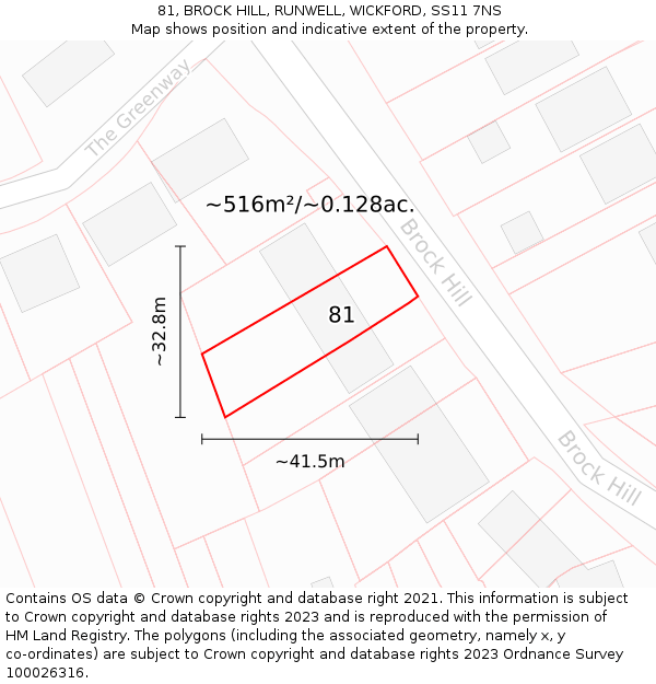 81, BROCK HILL, RUNWELL, WICKFORD, SS11 7NS: Plot and title map