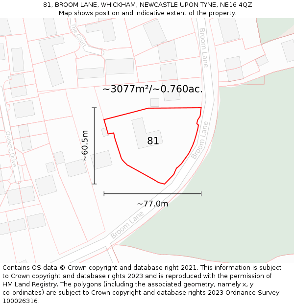 81, BROOM LANE, WHICKHAM, NEWCASTLE UPON TYNE, NE16 4QZ: Plot and title map