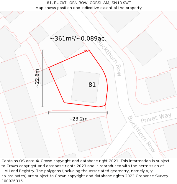 81, BUCKTHORN ROW, CORSHAM, SN13 9WE: Plot and title map