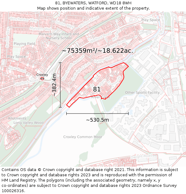 81, BYEWATERS, WATFORD, WD18 8WH: Plot and title map