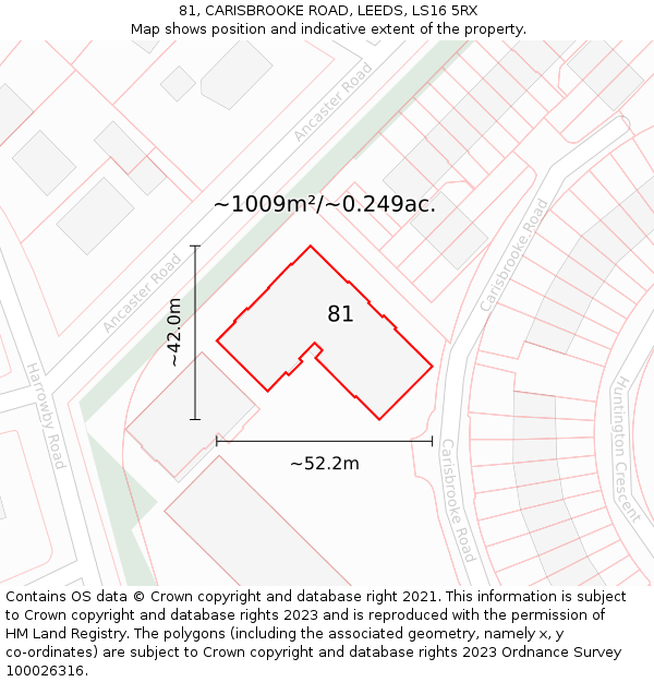 81, CARISBROOKE ROAD, LEEDS, LS16 5RX: Plot and title map