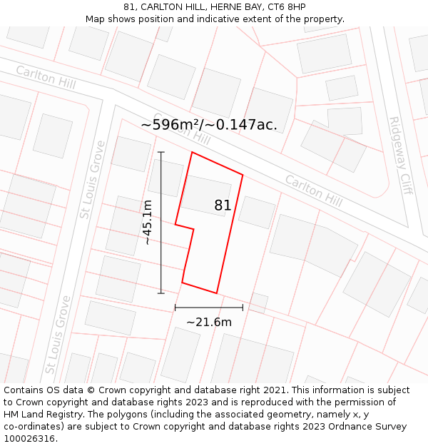 81, CARLTON HILL, HERNE BAY, CT6 8HP: Plot and title map