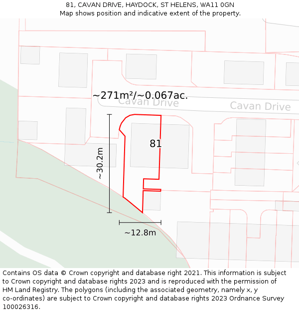 81, CAVAN DRIVE, HAYDOCK, ST HELENS, WA11 0GN: Plot and title map