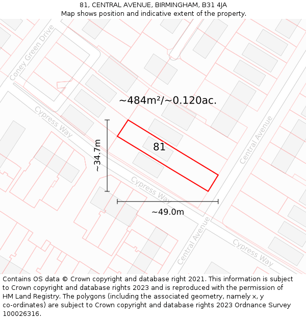 81, CENTRAL AVENUE, BIRMINGHAM, B31 4JA: Plot and title map