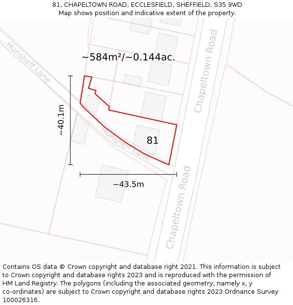 81, CHAPELTOWN ROAD, ECCLESFIELD, SHEFFIELD, S35 9WD: Plot and title map