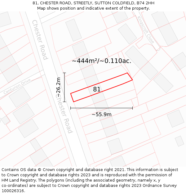81, CHESTER ROAD, STREETLY, SUTTON COLDFIELD, B74 2HH: Plot and title map