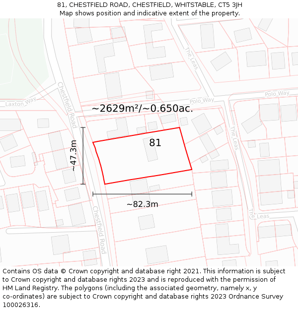 81, CHESTFIELD ROAD, CHESTFIELD, WHITSTABLE, CT5 3JH: Plot and title map